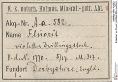 Etiketten zu Fluorit (NHMW-MIN-Aa582)